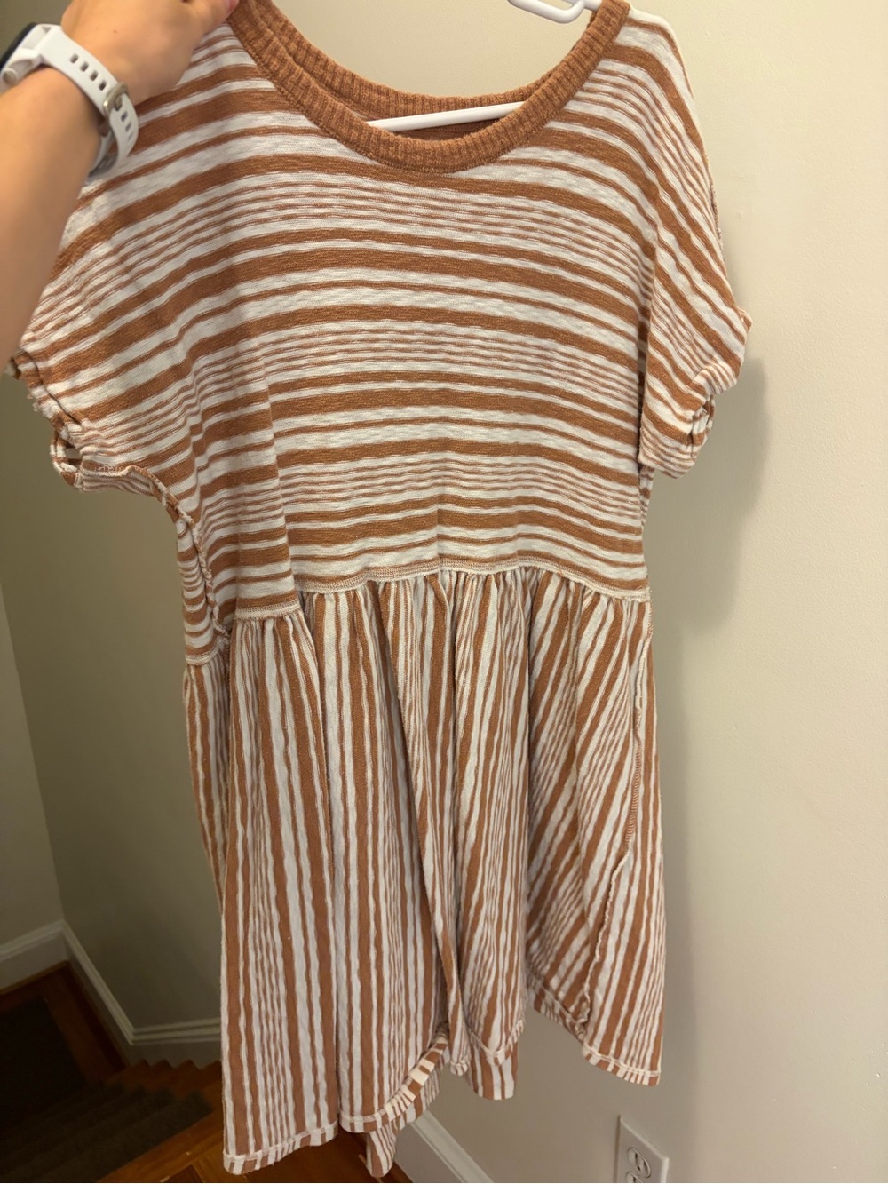 American Eagle Outfitters Tan & White Striped Babydoll Tunic